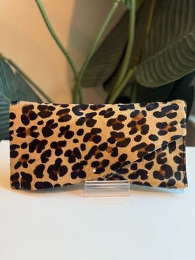 Leopard Print Pony Hair Envelope Clutch